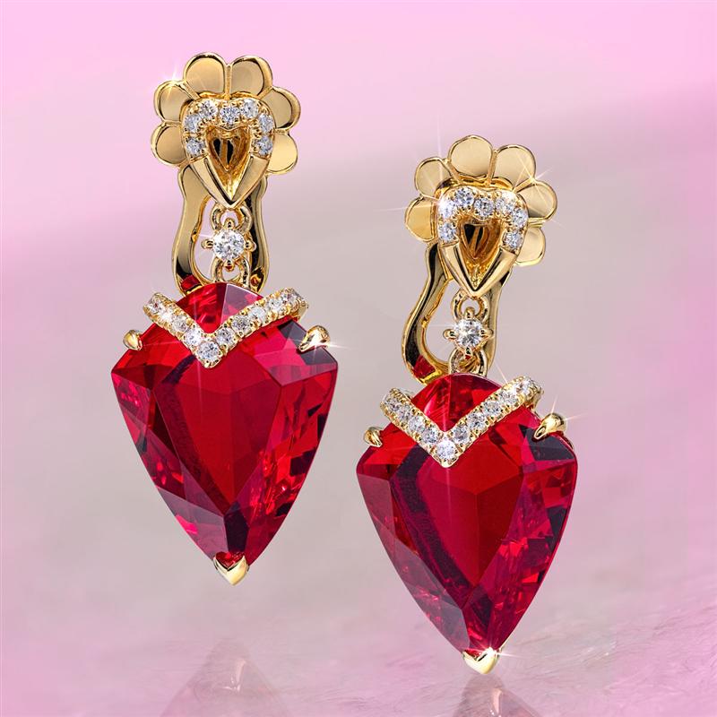 Fancy Cut Red Helenite & Diamond Earrings